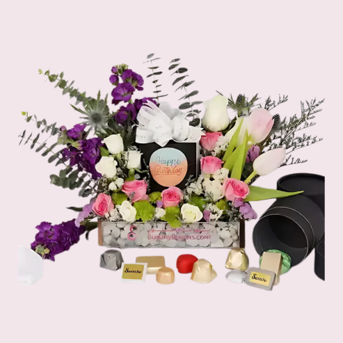 Birthday Flowers and Chocolate Arrangement in Dubai