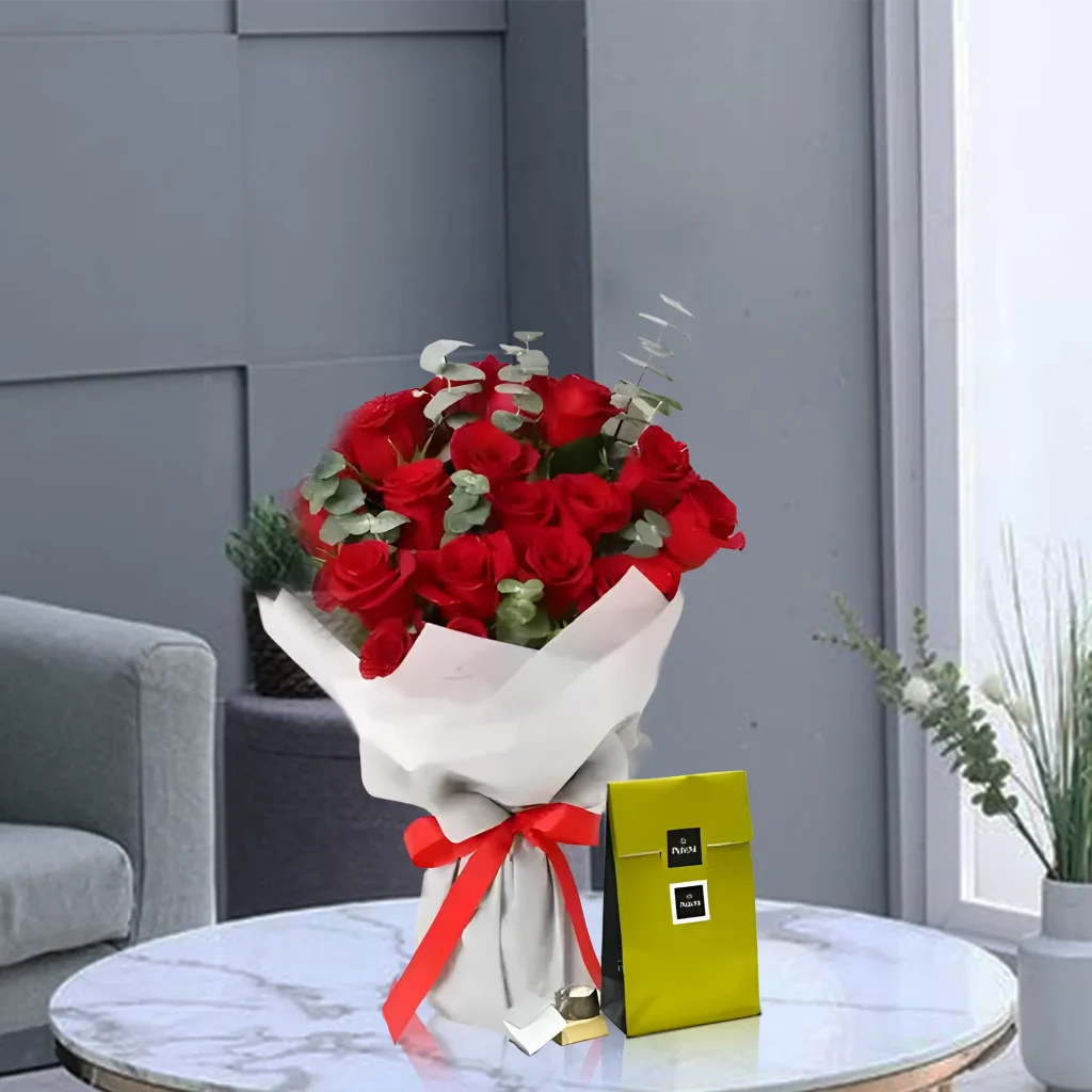 Red Beauty 21 Roses and Patchi Chocolates