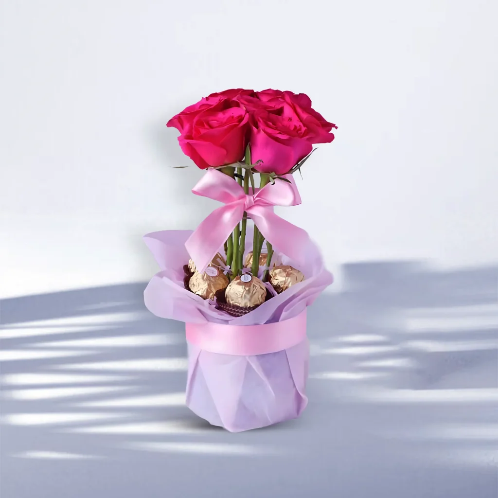 Roses and Premium Chocolate Vase Gift