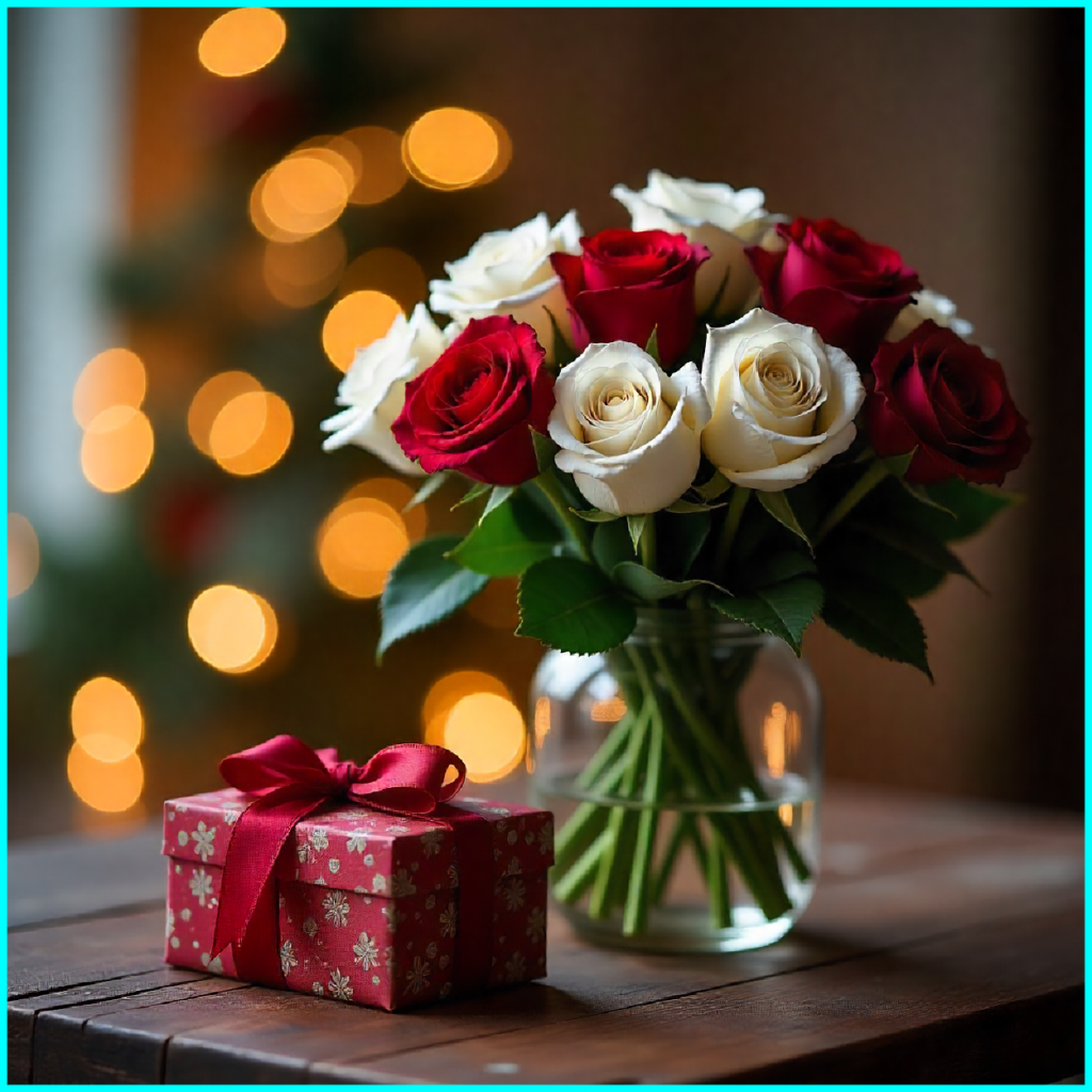 Christmas flower bouquet with chocolates for festive gifting in UAE