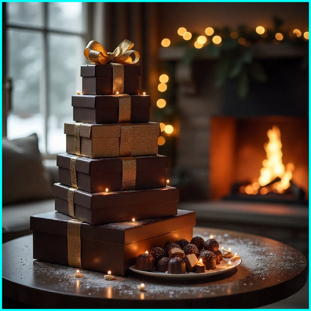 Layered chocolate gift tower with assorted chocolates for Christmas in UAE