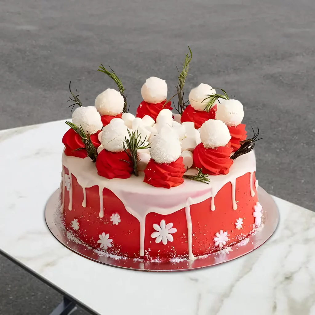 1kg Christmas Cake with creamy ganache and white chocolate truffles for festive celebrations in UAE