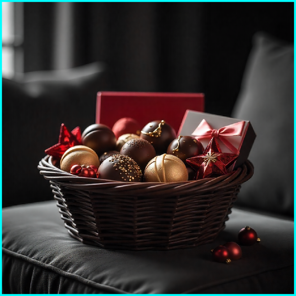 Luxury Christmas chocolate hamper with assorted chocolates and festive décor in the UAE