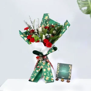 Christmas flower bouquet with roses, carnations & chocolates – UAE delivery