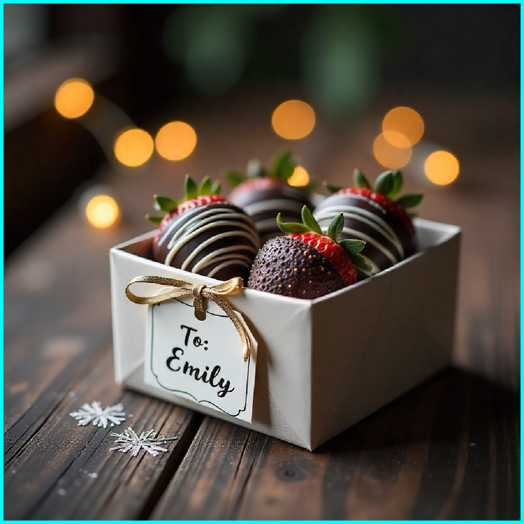 Personalized chocolate box with strawberries and festive ribbon for Christmas in UAE