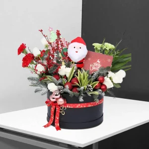 Winter Holiday Flowers Hamper with white roses