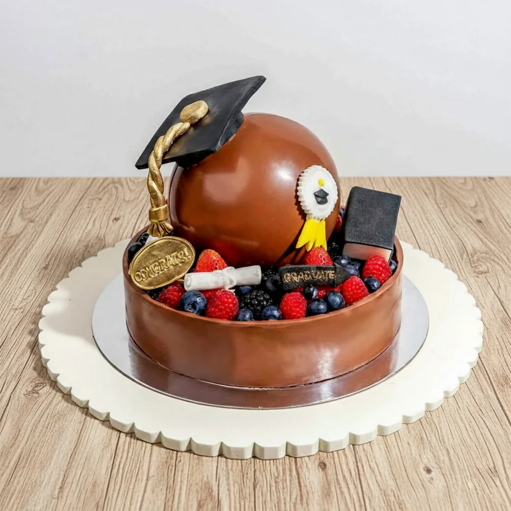 Chocolate Graduation Cake with Fresh Fruits