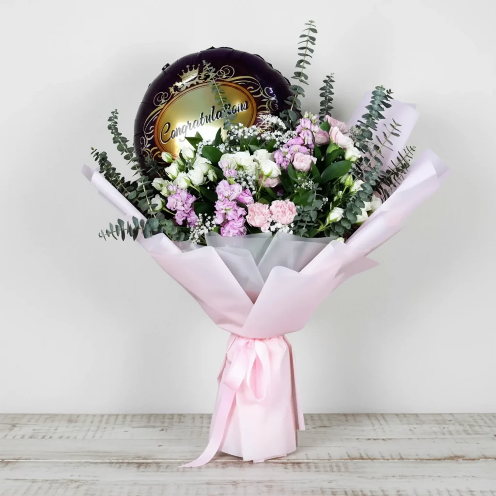 Congratulations Flower Bouquet with Balloon