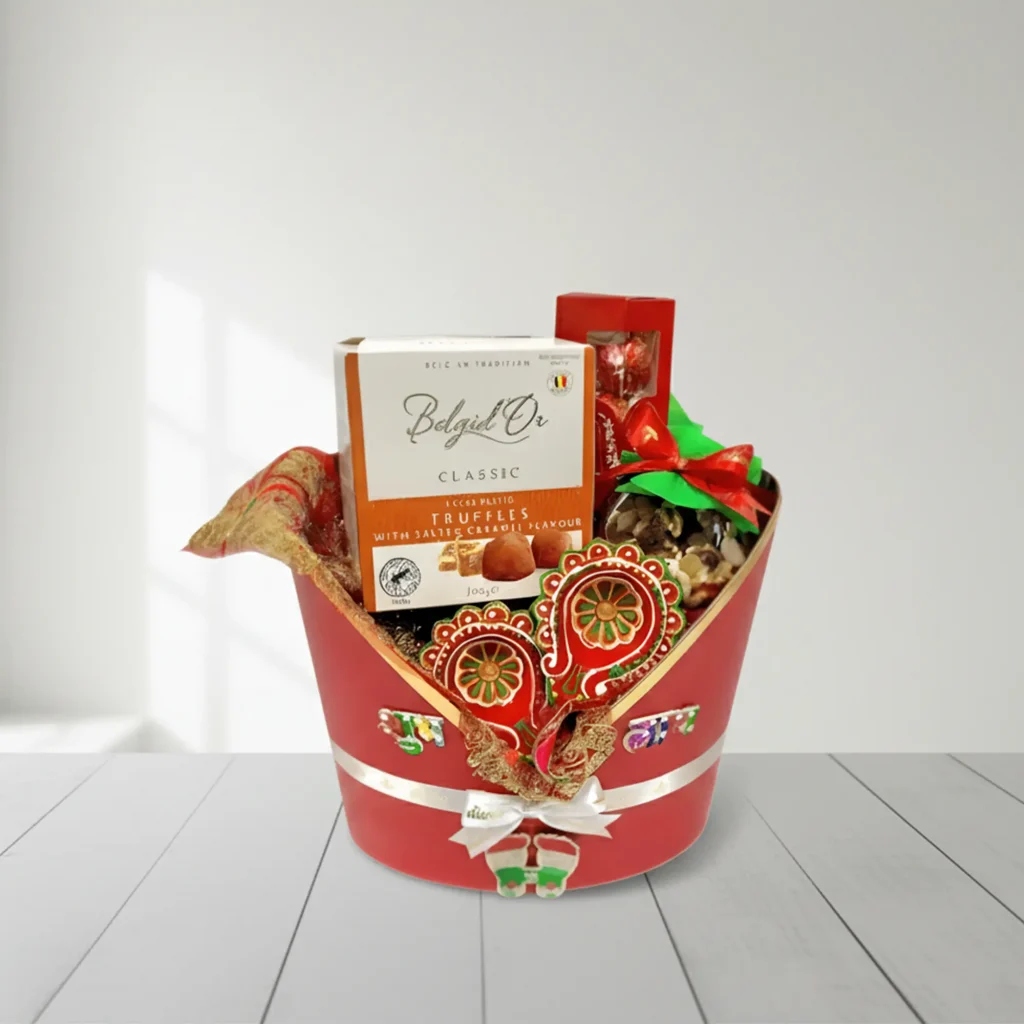 Diwali Greetings Basket with Chocolates Nuts & Diyas UAE