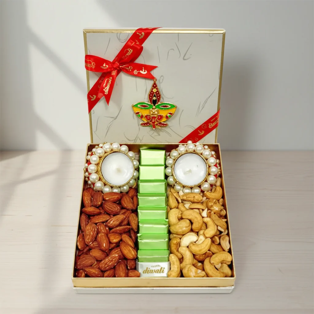 Diwali Super Gift Box with Chocolates Nuts & Tealights UAE