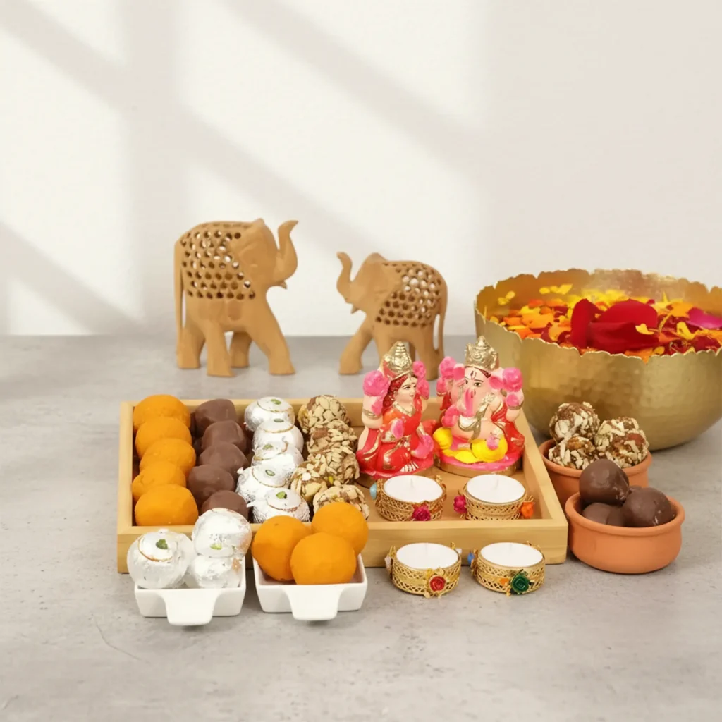 Diwali Sweets and Chocolates Tray with Idols from Happy Shop UAE