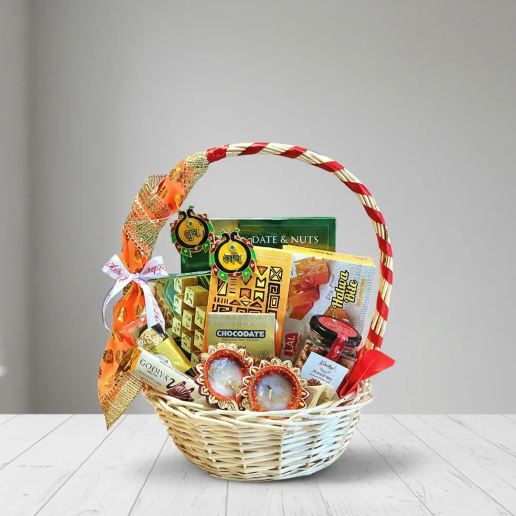 Diwali Treats Basket with Sweets Chocolates Nuts UAE