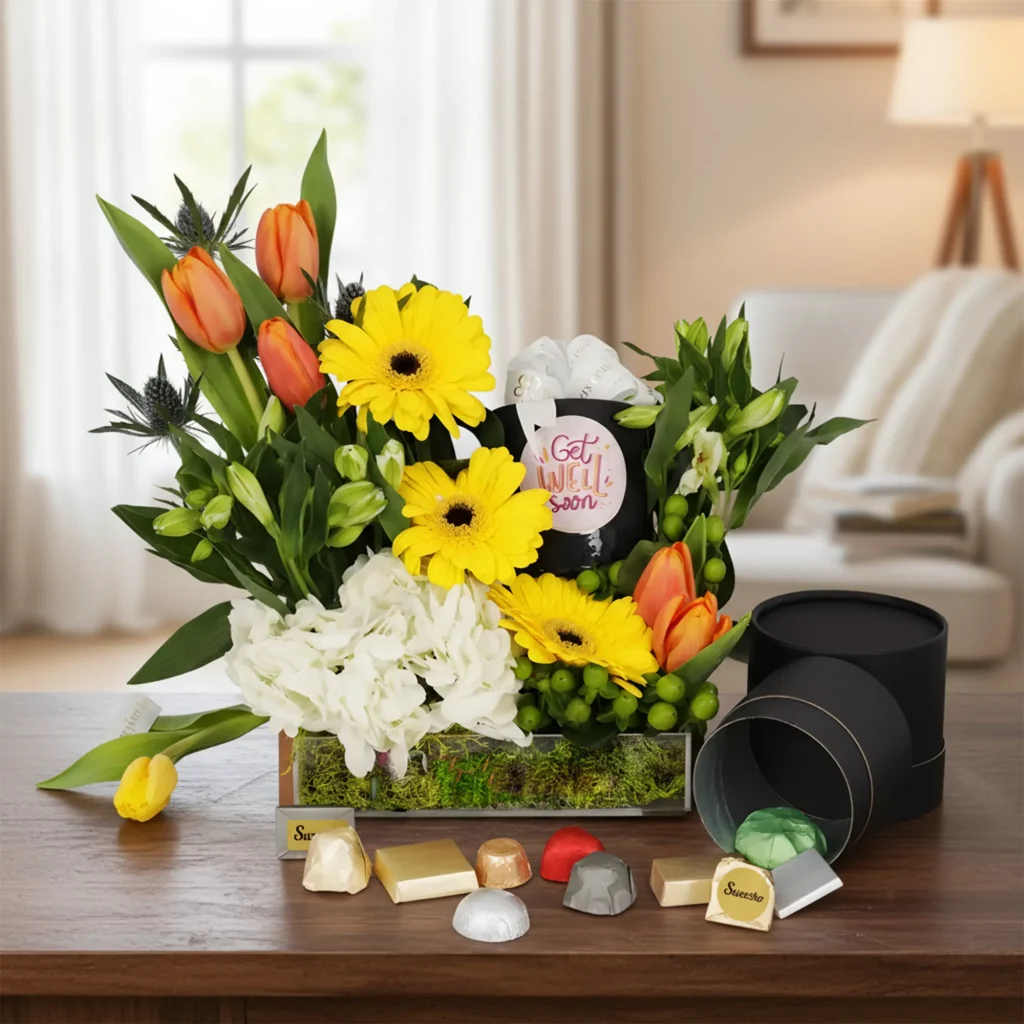 Get Well Soon Floral and Chocolate Arrangement