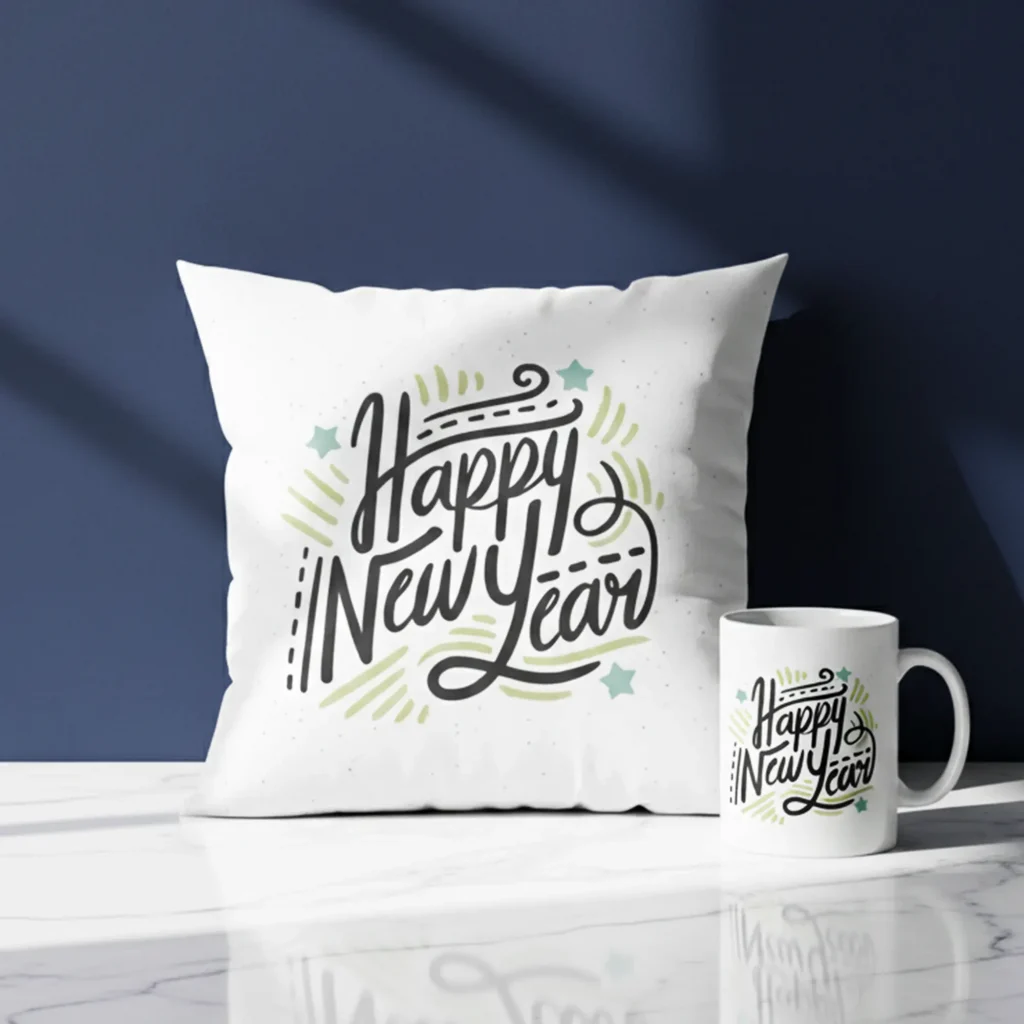 Happy New Year Cushion and Mug for perfect dubai and UAE gift