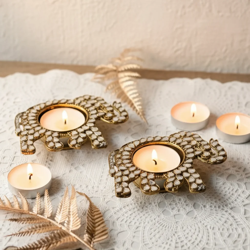 Majestic Gaja Lakshmi Diwali Diyas - Metal Elephant Design UAE