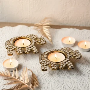 Majestic Gaja Lakshmi Diwali Diyas - Metal Elephant Design UAE