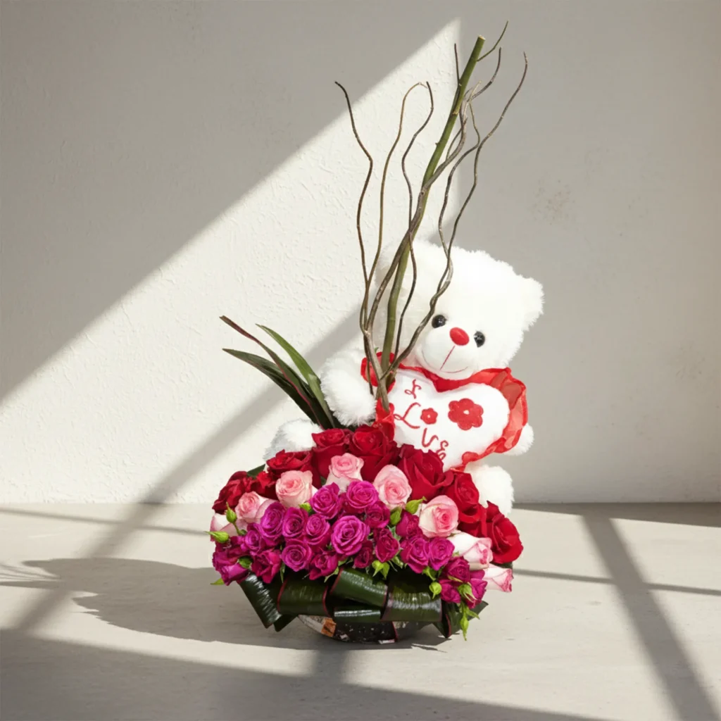Pure Heart 31 Roses in Premium Box and I Love You Teddy gift in Dubai