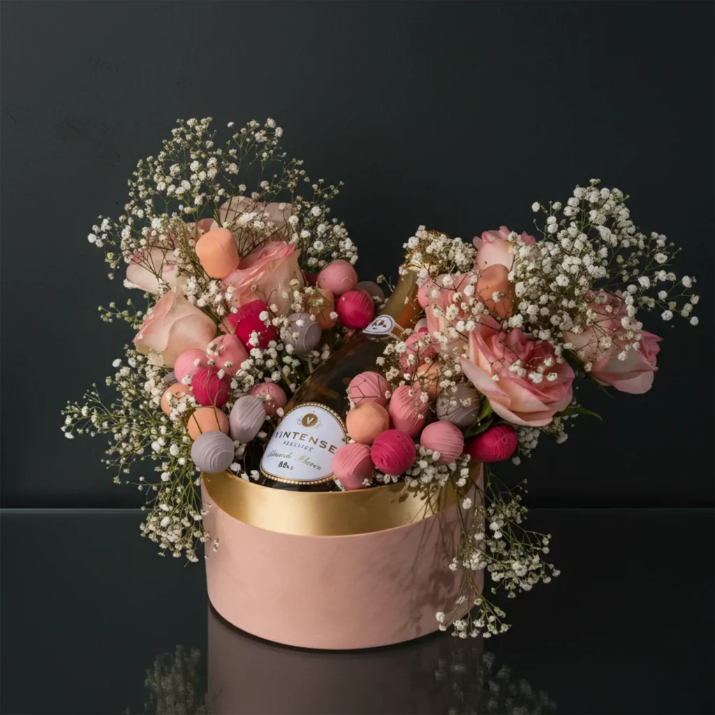 Non Alcoholic Wine, Roses, and Desserts Hamper