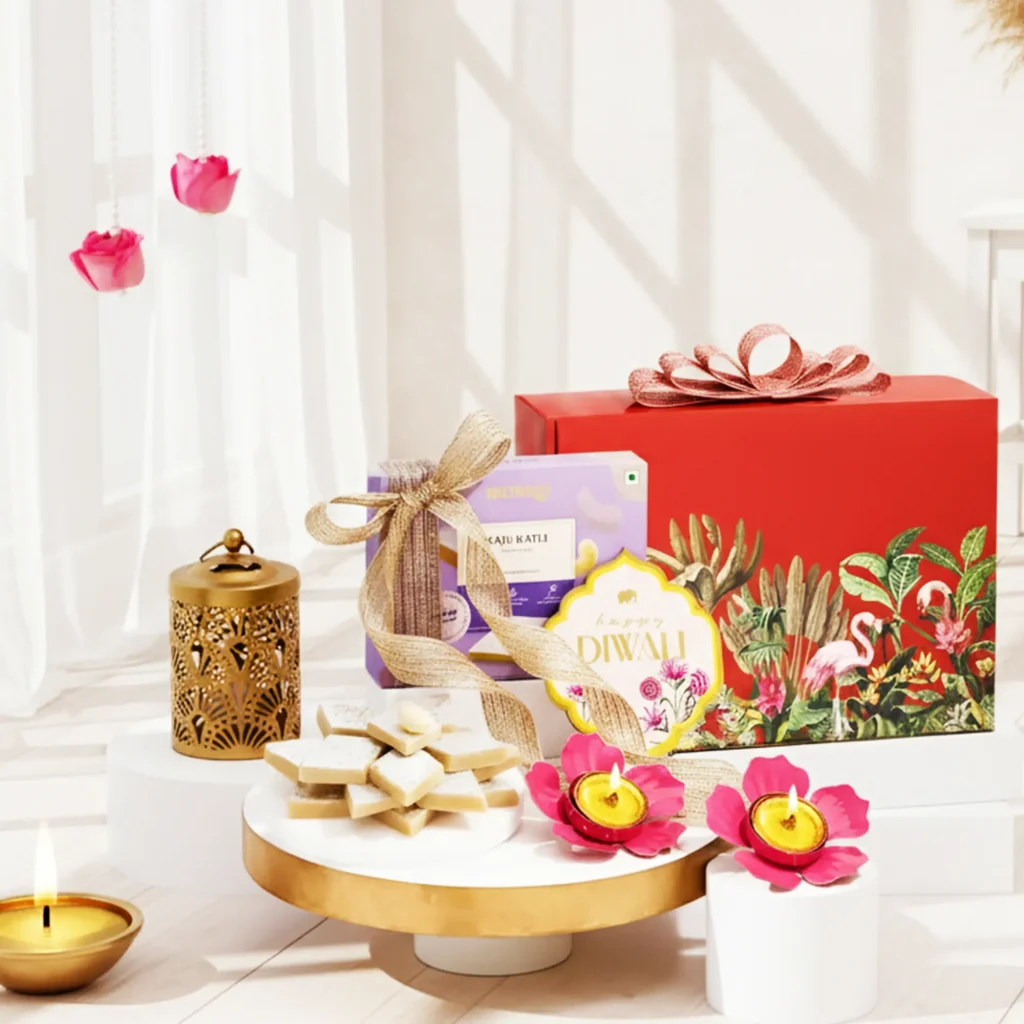 Radiant Joy Diwali Gifts Hamper with Pink Metal Diyas UAE