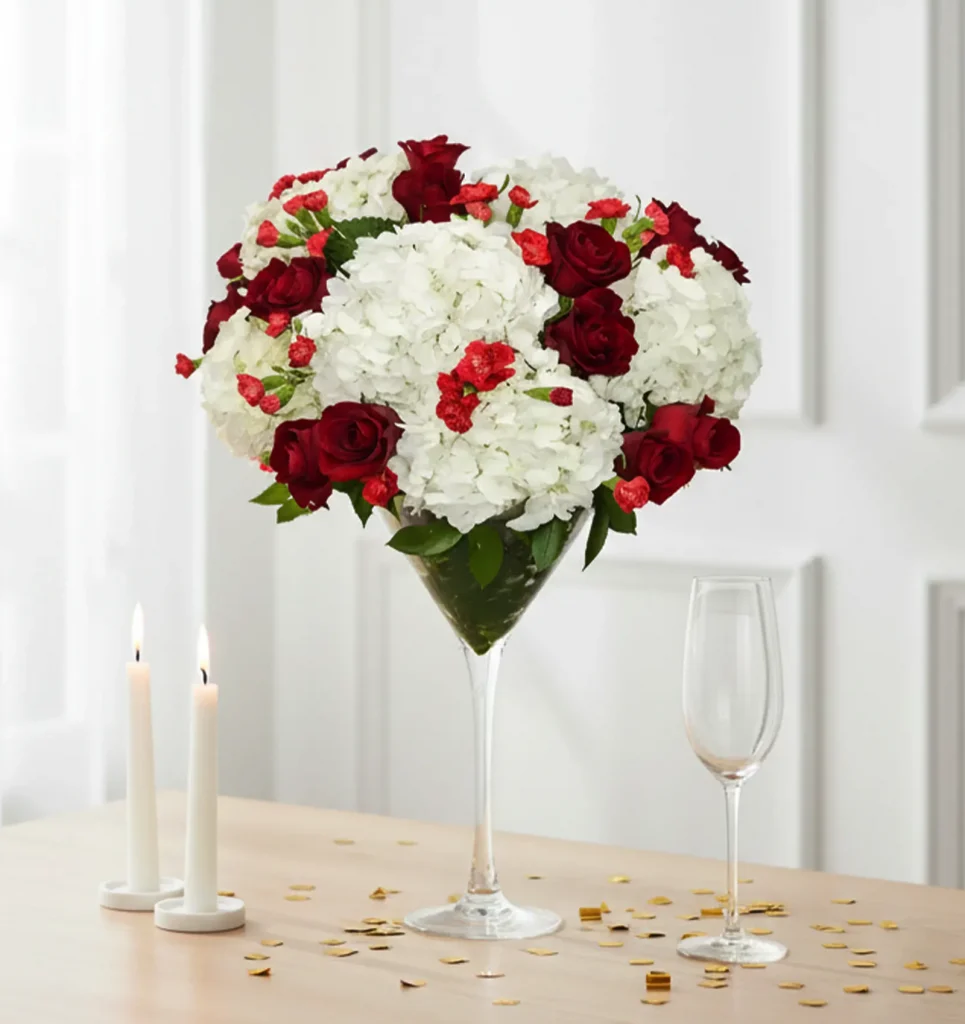 Spectacular Red Roses and White Hydrangeas (1)