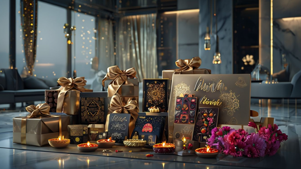 Family celebrating Diwali with Happy Shop gifts