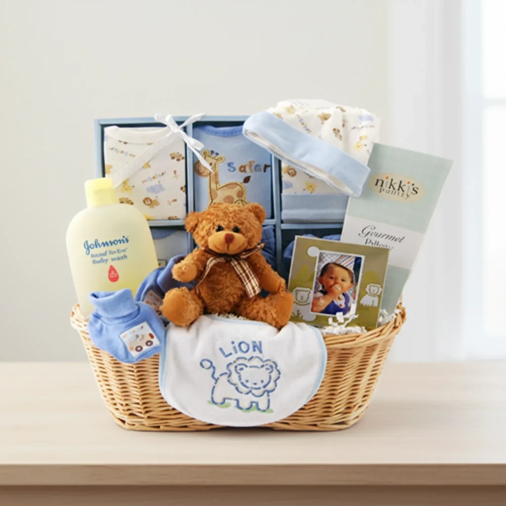Baby Boy Gift Hamper with newborn essentials and soft toy UAE
