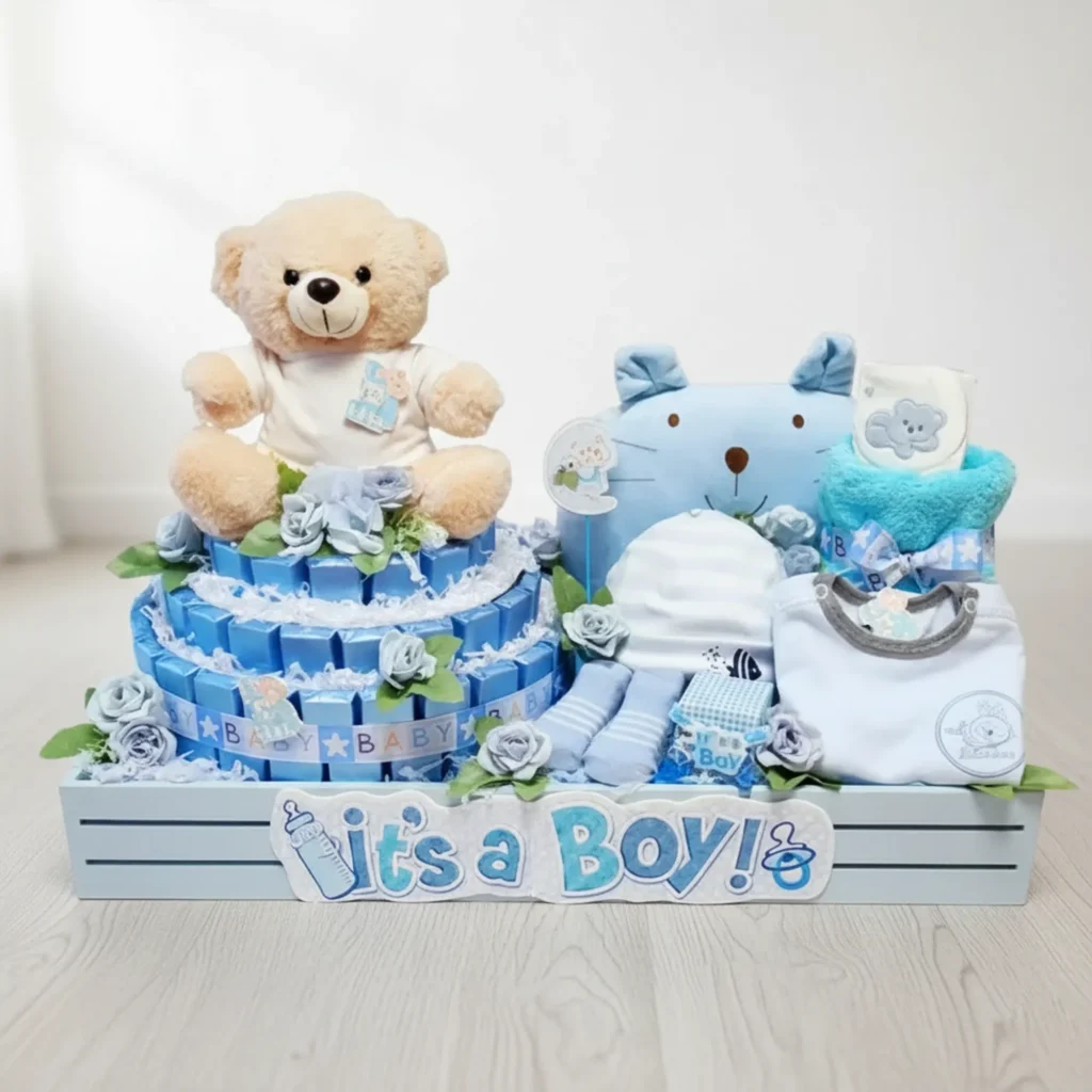 Luxury baby gift set with Belgian chocolates and baby essentials UAE
