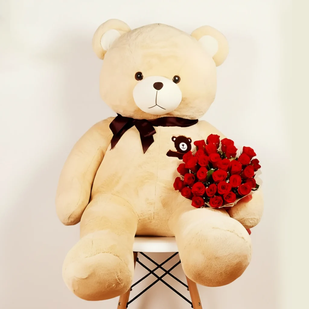Teddy Bear with Red Roses Bouquet