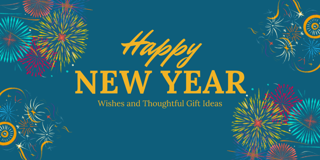 Luxurious New Year 2026 celebration with Happy New Year Wishes and Thoughtful Gift Ideas to Celebrate 2026 and gifts, fireworks, sparkling confetti, gifts, and festive champagne glasses