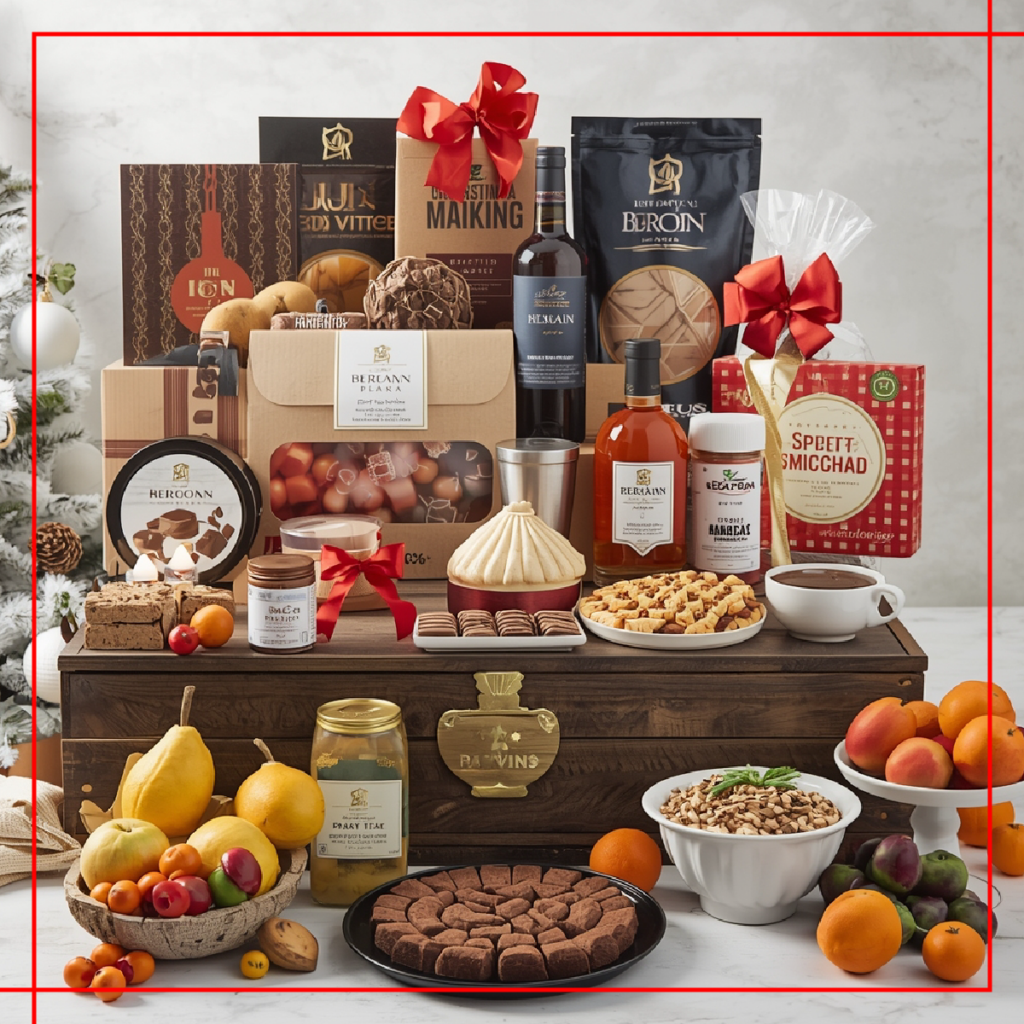 Beautiful Christmas gift hamper with treats and chocolates in Dubai