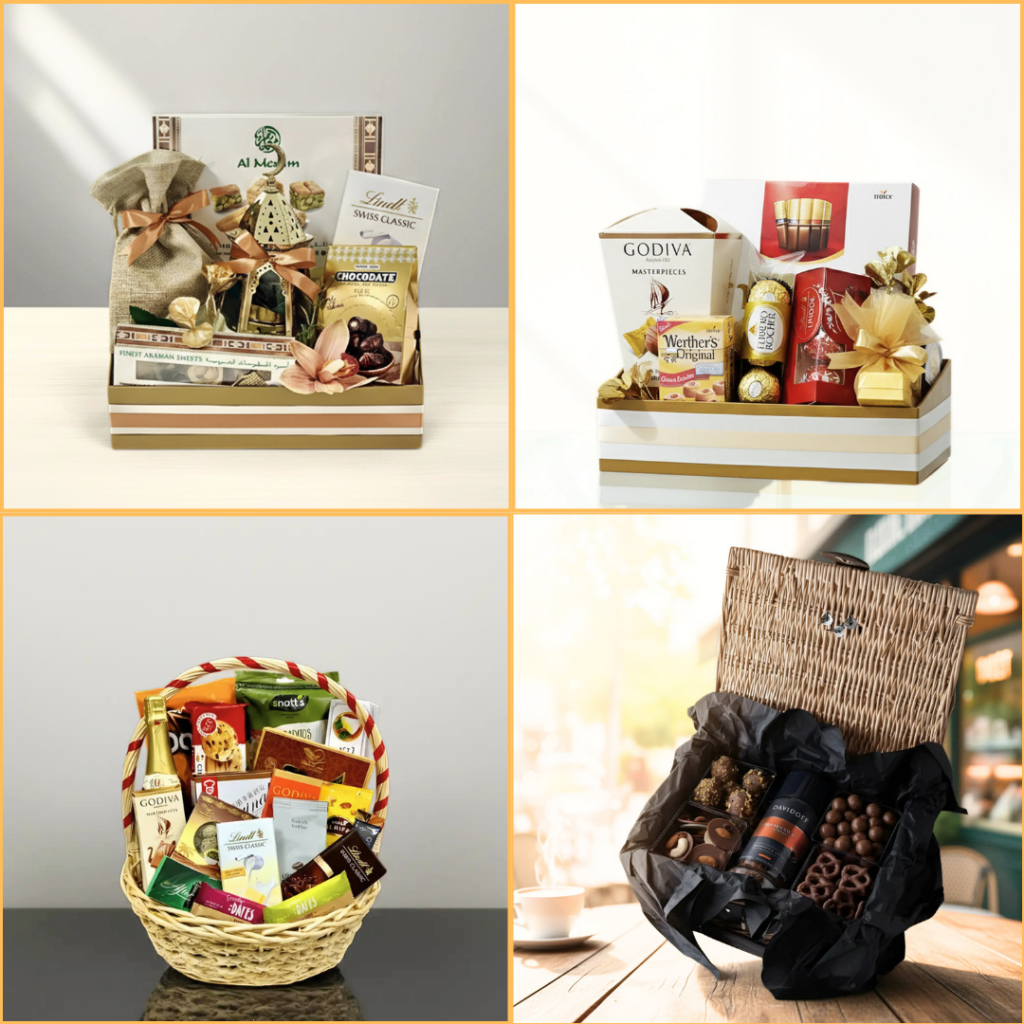 Luxury Eid gift hamper with premium sweets and elegant packaging for family and friends in the UAE.
